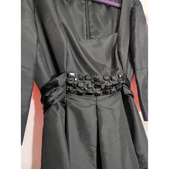 y2k Donna Morgan Black Rhinestone Bell Sleeve Midi Dress Size 10 C1 Goth Glamour - Picture 5 of 6